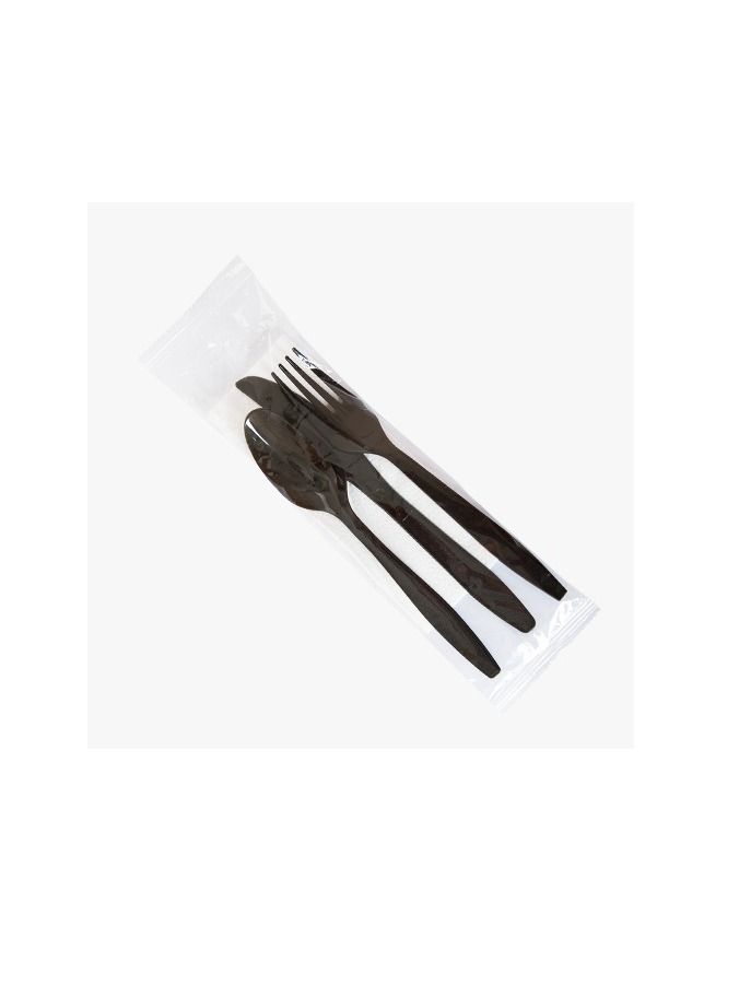 Disposable Individual Cutlery Set Black Spoon Fork Knife Napkin 1 Carton x 500 Pieces