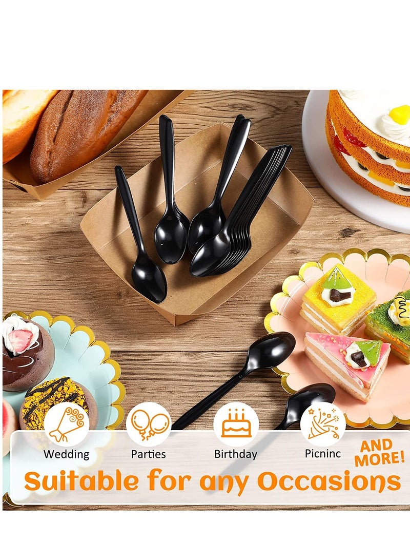 50Pc Heavy Duty Disposable Plastic Table Spoon Black For Parties Family Gatherings