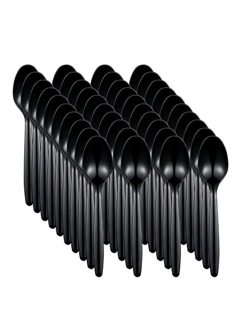 50Pc Heavy Duty Disposable Plastic Table Spoon Black For Parties Family Gatherings