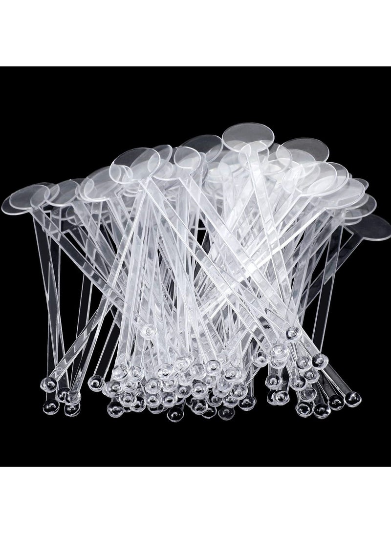 SYOSI Disposable Cocktail Swizzle Sticks, Clear Plastic Stirrers with Disc Top 7 Inches Drinks Mixing Rod for Coffee Cocktail Beverage (50Pcs)