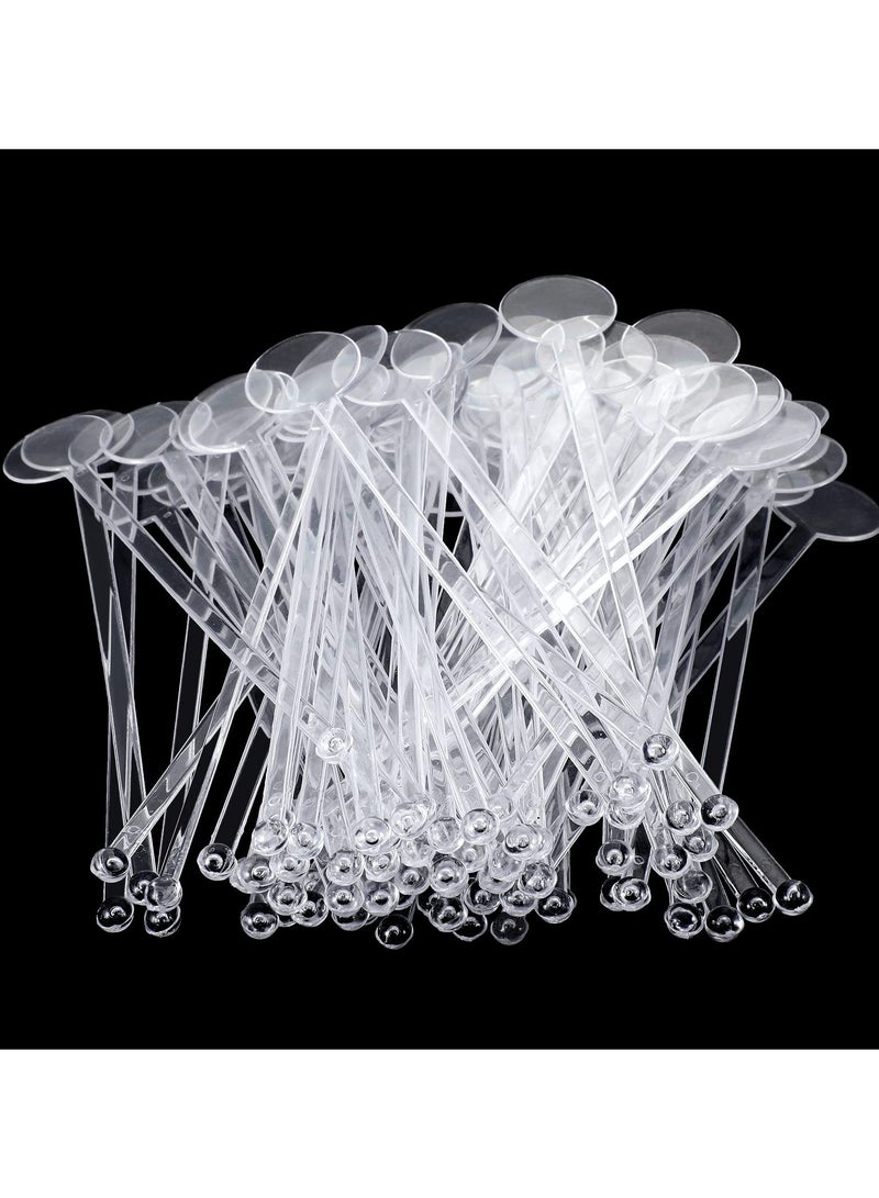 SYOSI Disposable Cocktail Swizzle Sticks, Clear Plastic Stirrers with Disc Top 7 Inches Drinks Mixing Rod for Coffee Cocktail Beverage (50Pcs)
