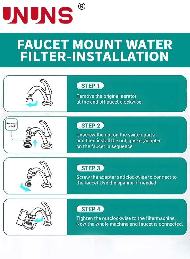 Faucet Water Filter,Water Purifier For Faucet With 1 Filter,Multi-Stage Advanced Faucet Water Filter System Removes Chlorine,Sediment, Chemicals Suitable For Kitchen And Bathroom