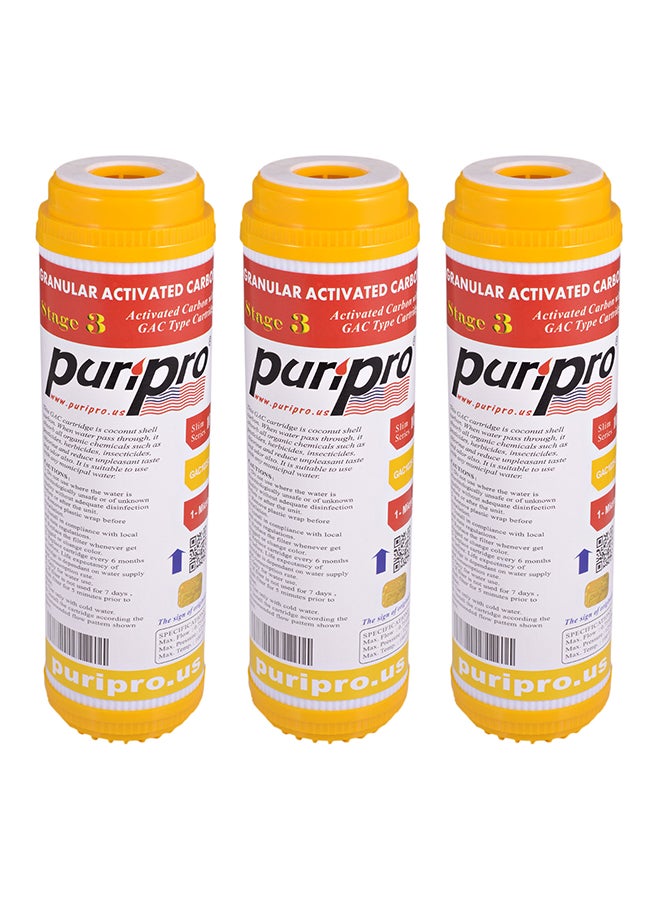 3-Piece Granular Activated Carbon Water Filter Cartridge Multicolour 10inch