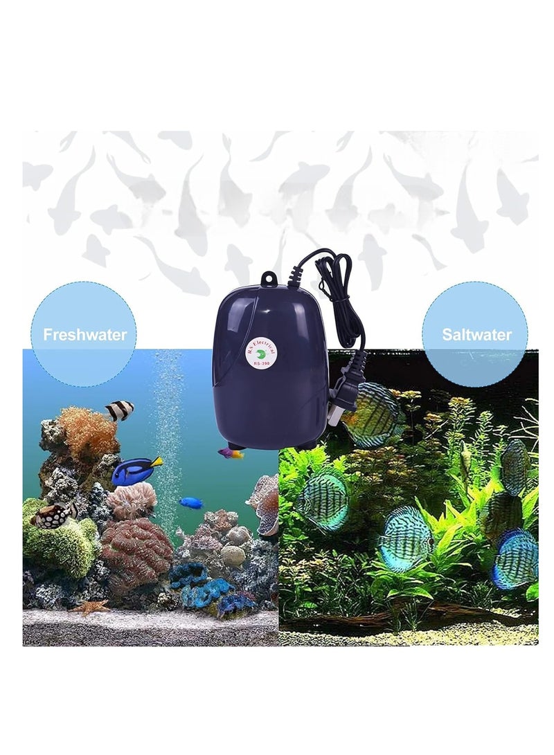 Aquarium Air Pump with Dual Outlets for Whisper Quiet Operation Complete with Accessories Including 2 Air Stones and 2 Meters of Silicone Tubing for Optimal Oxygenation