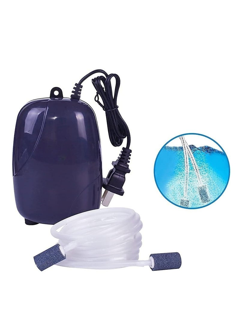 Aquarium Air Pump with Dual Outlets for Whisper Quiet Operation Complete with Accessories Including 2 Air Stones and 2 Meters of Silicone Tubing for Optimal Oxygenation