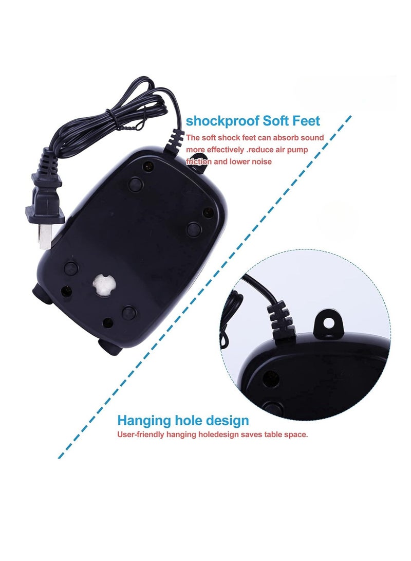 Aquarium Air Pump with Dual Outlets for Whisper Quiet Operation Complete with Accessories Including 2 Air Stones and 2 Meters of Silicone Tubing for Optimal Oxygenation