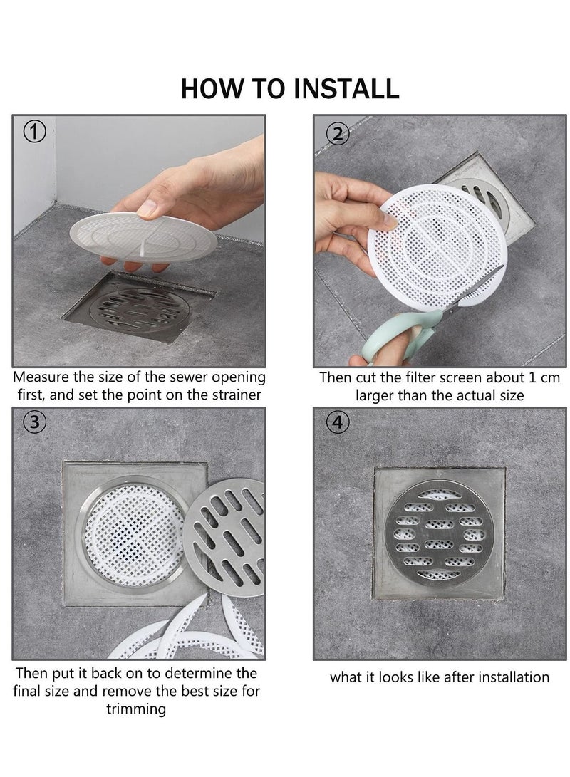 Shower Drain Filter, Hair Extension Mesh Plastic Floor Sink Strainer Can Be Cut Easy to Install and Clean, Fits Different Size Openings, Bathroom, Washbasin, Tub, Kitchen (4 Pieces)