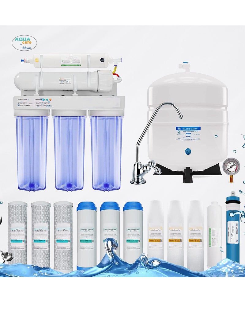 AquaCafe GER50-7s Under Sink Water Filter, Reverse Osmosis UV Mineralization 50 GDP,  Reduces 99% of Chlorine