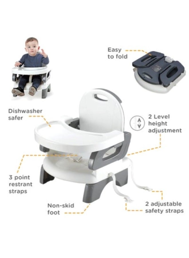 Baby Dining Chair Gray and White, Foldable Infant Portable Liftable Dining Table