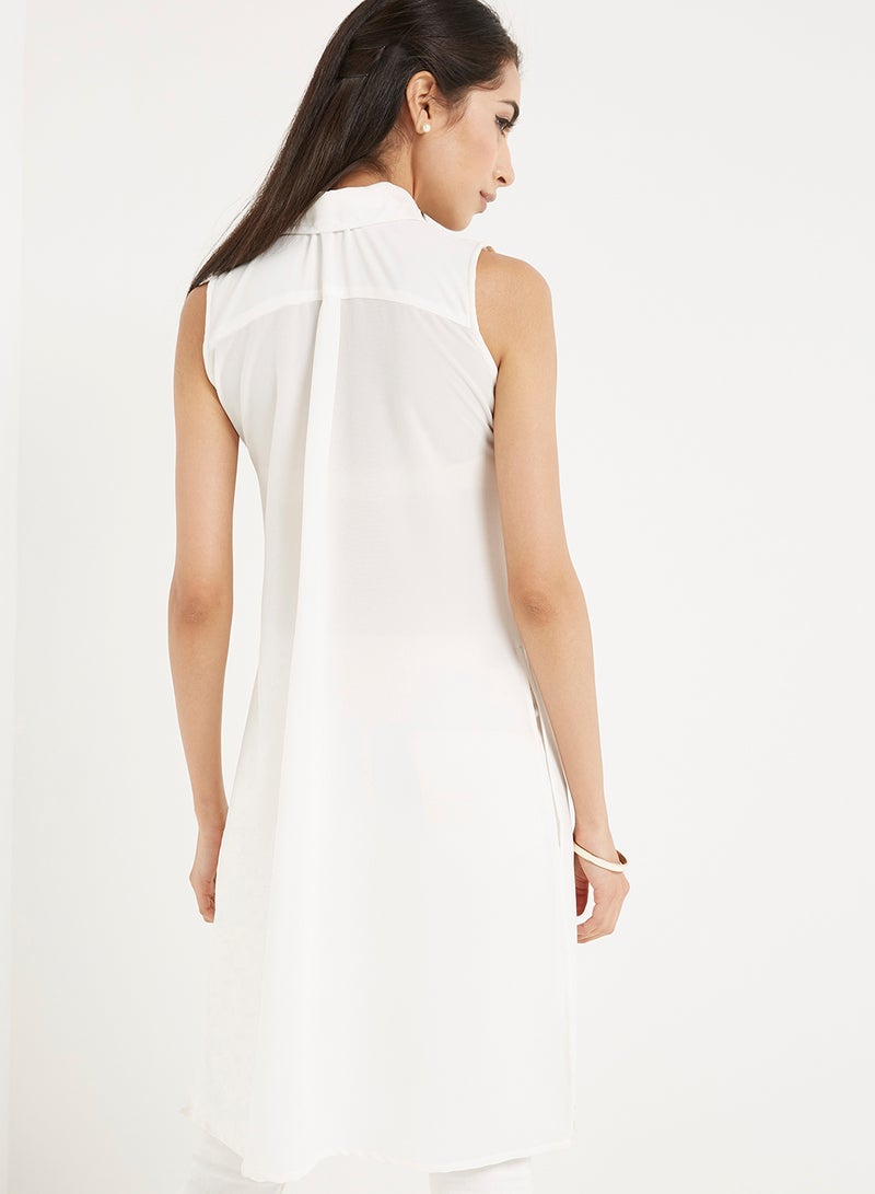 Collared Neck Blouse Top White