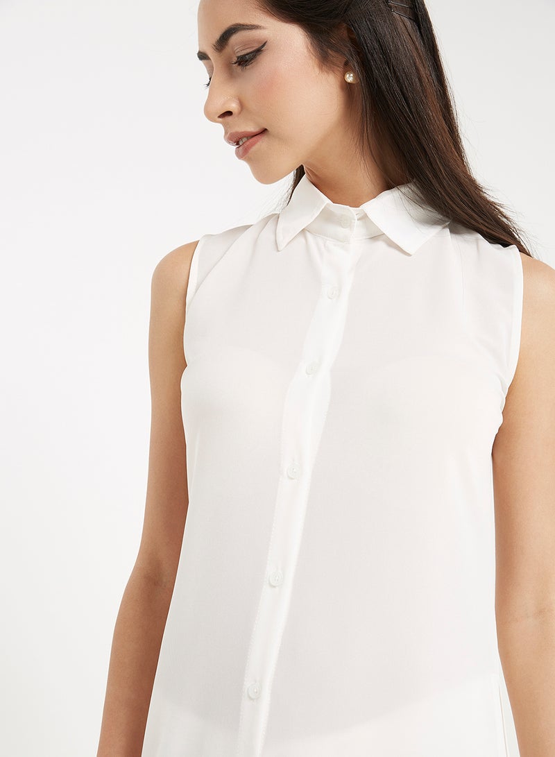 Collared Neck Blouse Top White