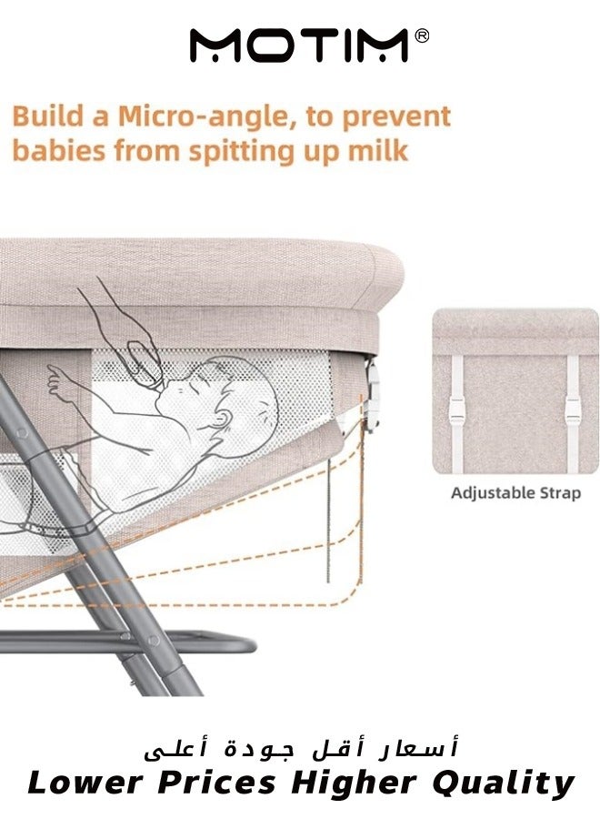 2 in 1 Portable Movable Crib Foldable Baby Bassinet with Mosquito Shade Net Storage Basket and Memory Foam Mattress Khaki