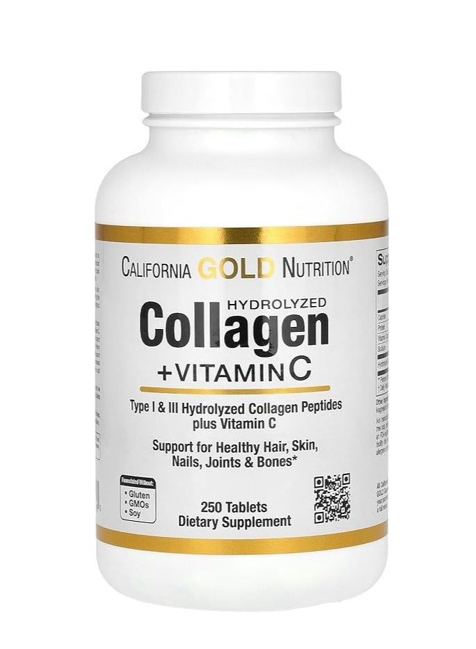 California Gold Hydrolyzed Collagen Peptides + Vitamin C 250 Tablets