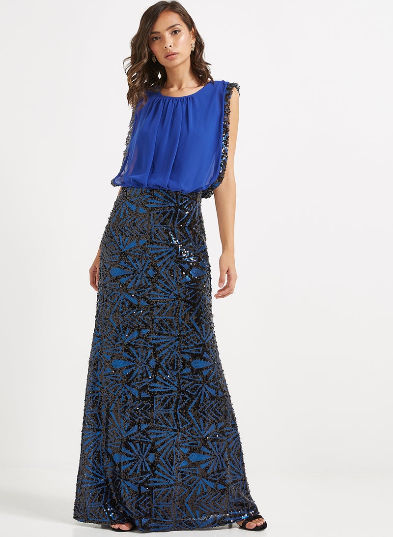 Round Neck Maxi Dress Royal Blue