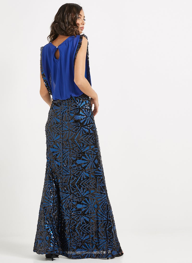 Round Neck Maxi Dress Royal Blue