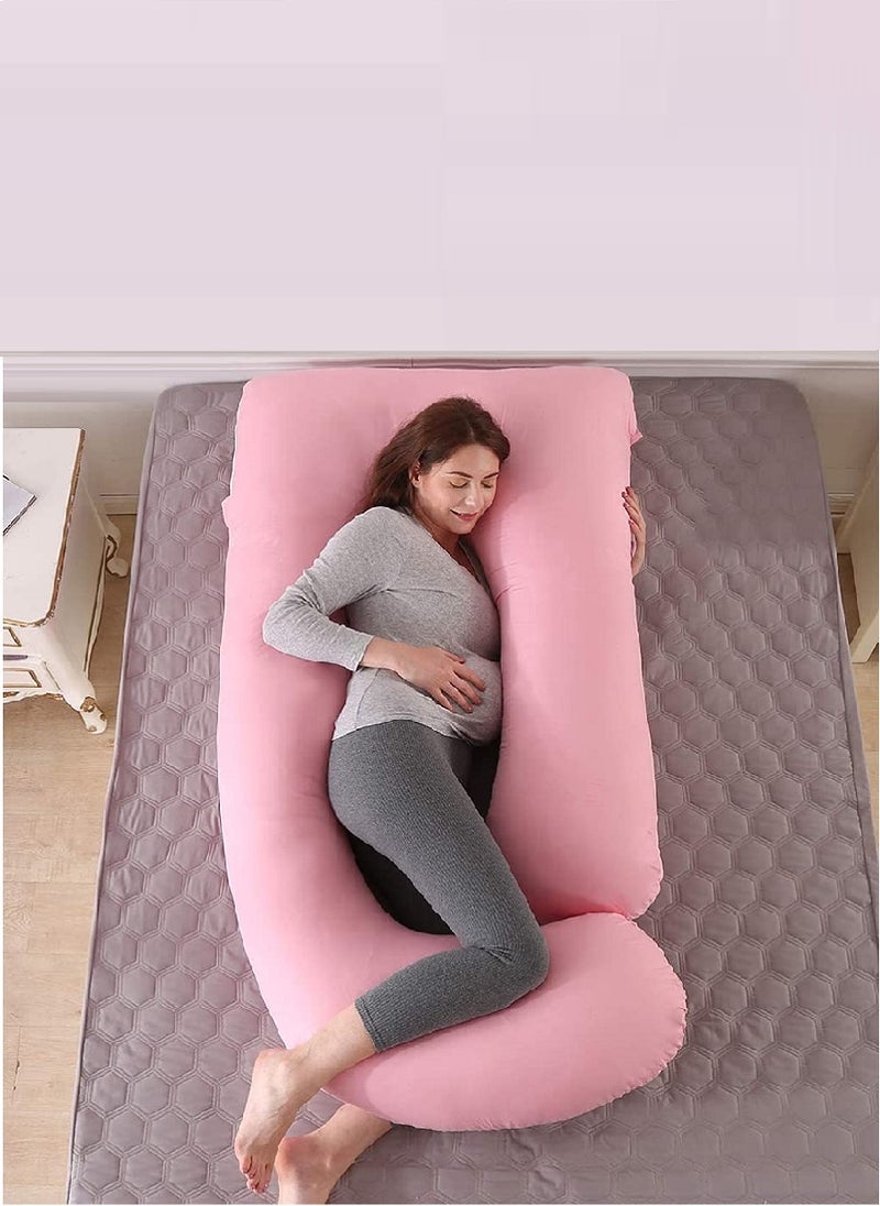 Luxury Body Pregnancy B Pillow Back Pain Support With Soft Cover Velvet Pink 130 x 70cm