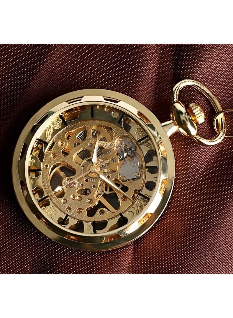 Retro Pocket Watch Hollow Exquisite Vintage Pocket Watch with Roman Numerals & Chain Manual Mechanical Pocket Watch for Father Day or Birthday Gift