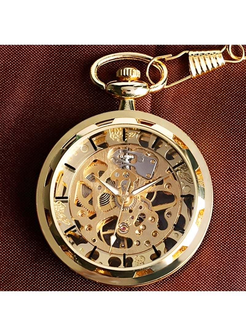 Retro Pocket Watch Hollow Exquisite Vintage Pocket Watch with Roman Numerals & Chain Manual Mechanical Pocket Watch for Father Day or Birthday Gift