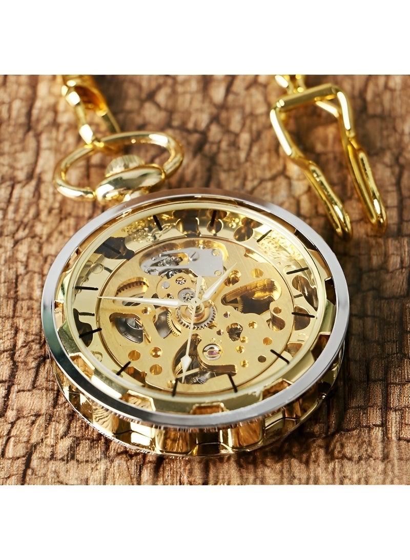 Retro Pocket Watch Hollow Exquisite Vintage Pocket Watch with Roman Numerals & Chain Manual Mechanical Pocket Watch for Father Day or Birthday Gift