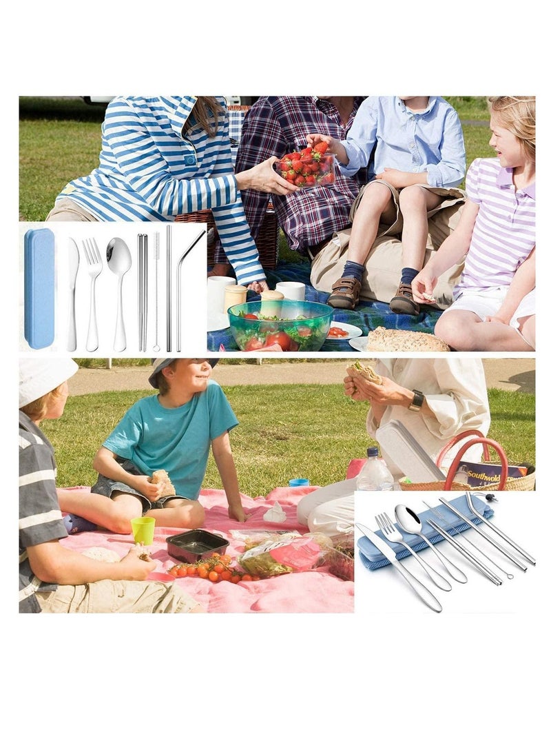 4 Sets Portable Cutlery with Case Travel Utensil Set for Picnic Camping or Daily Use