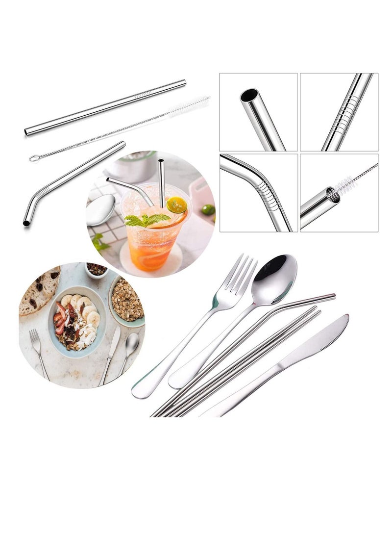 4 Sets Portable Cutlery with Case Travel Utensil Set for Picnic Camping or Daily Use