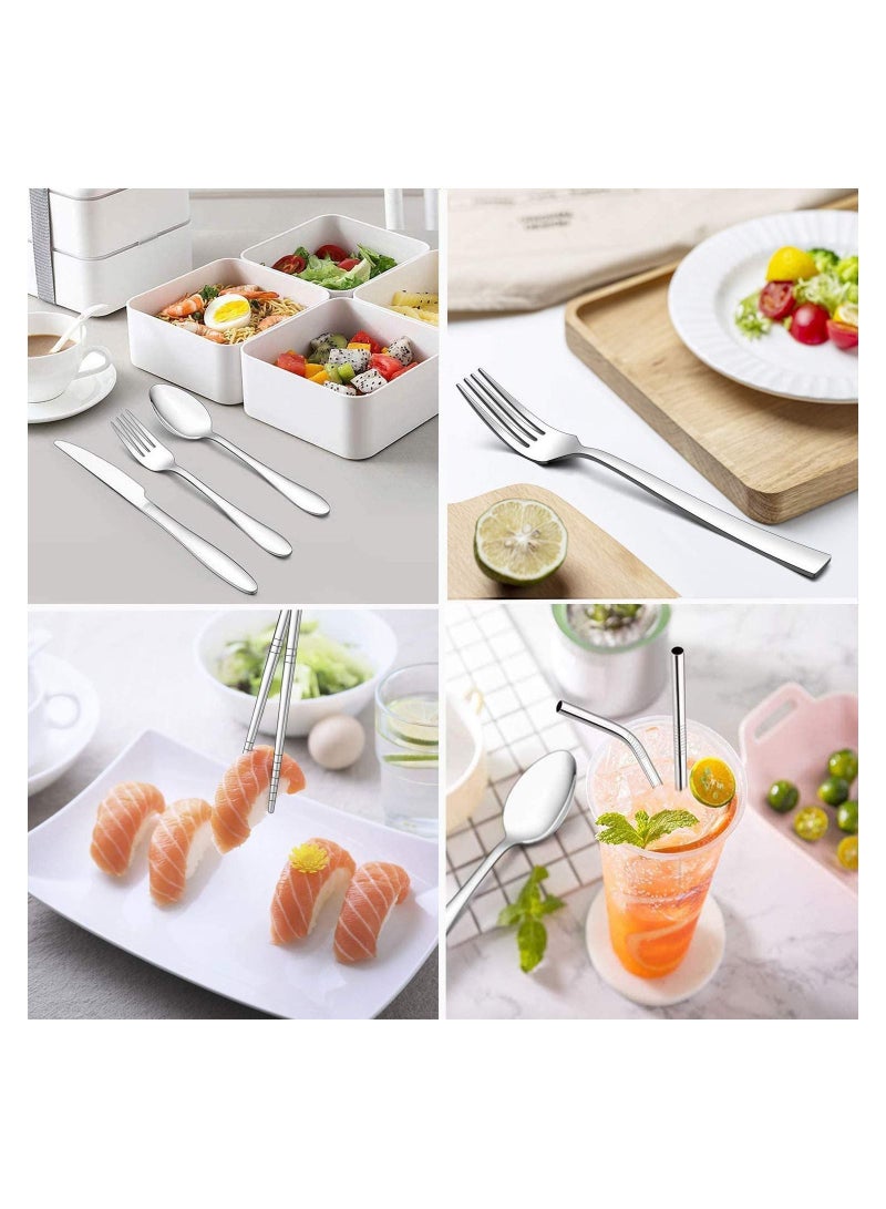 4 Sets Portable Cutlery with Case Travel Utensil Set for Picnic Camping or Daily Use
