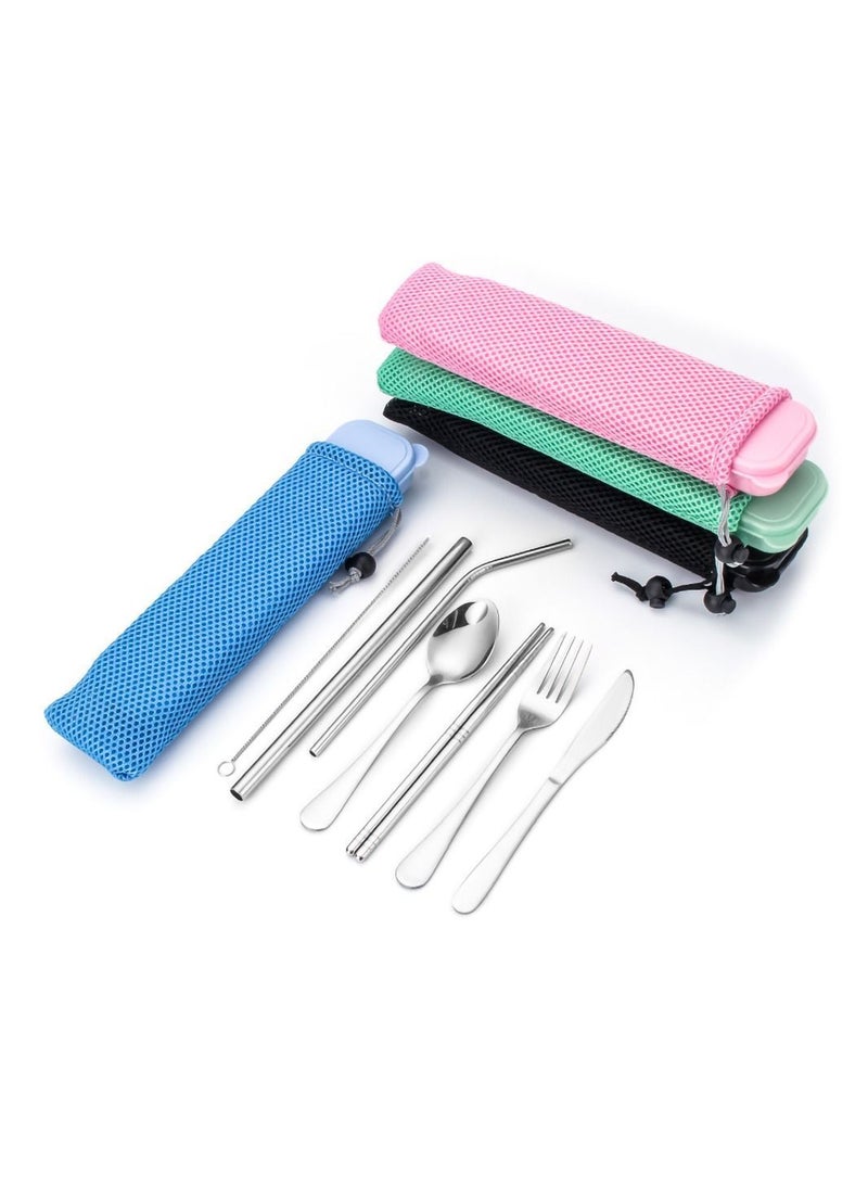 4 Sets Portable Cutlery with Case Travel Utensil Set for Picnic Camping or Daily Use