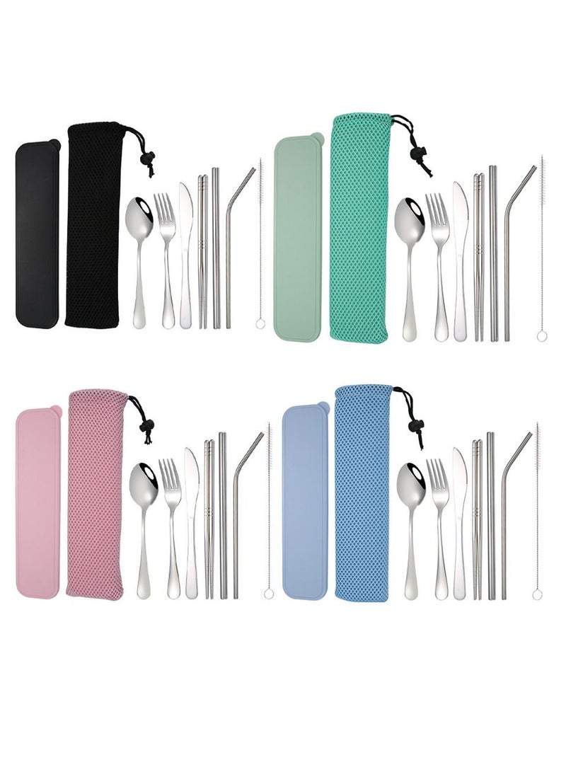 4 Sets Portable Cutlery with Case Travel Utensil Set for Picnic Camping or Daily Use