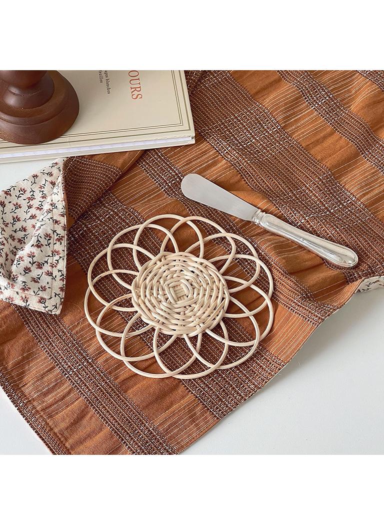 3pcs Vine woven flower shaped dining mat, hand woven table insulation mat, water cup tea cup mat
