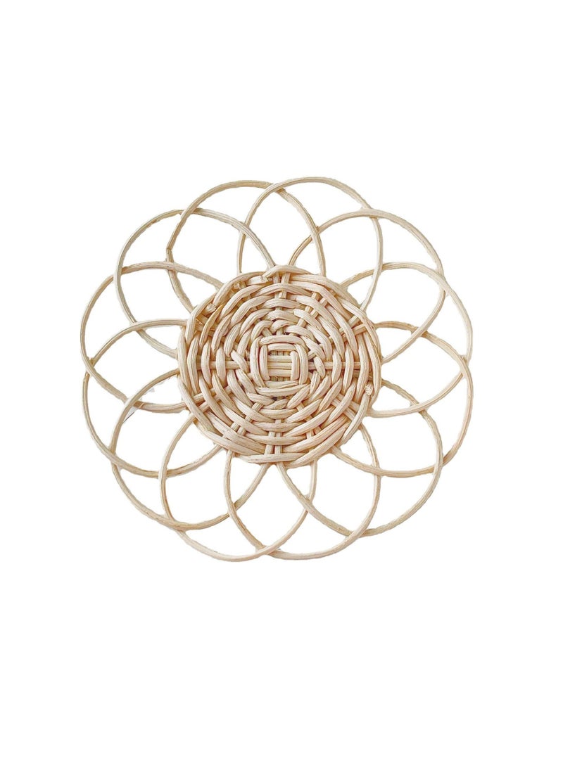 3pcs Vine woven flower shaped dining mat, hand woven table insulation mat, water cup tea cup mat