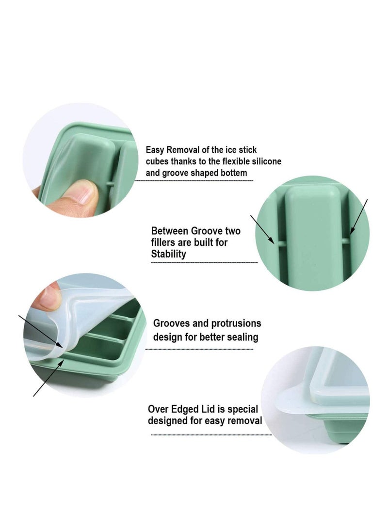 Narrow Ice Stick Cube Trays, Long Tray Silicone with Lid, Rectangular Stick, Reusable, Flexible, Easy Release, Ideal for Sports and Water Bottles, Juice Parties