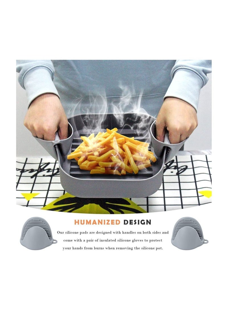 Air Fryer Silicone Pot - Liners for 6.5 QT or Bigger Square, Food Safe Reusable Basket, Easy Cleaning Pan with Heat-proof Gloves