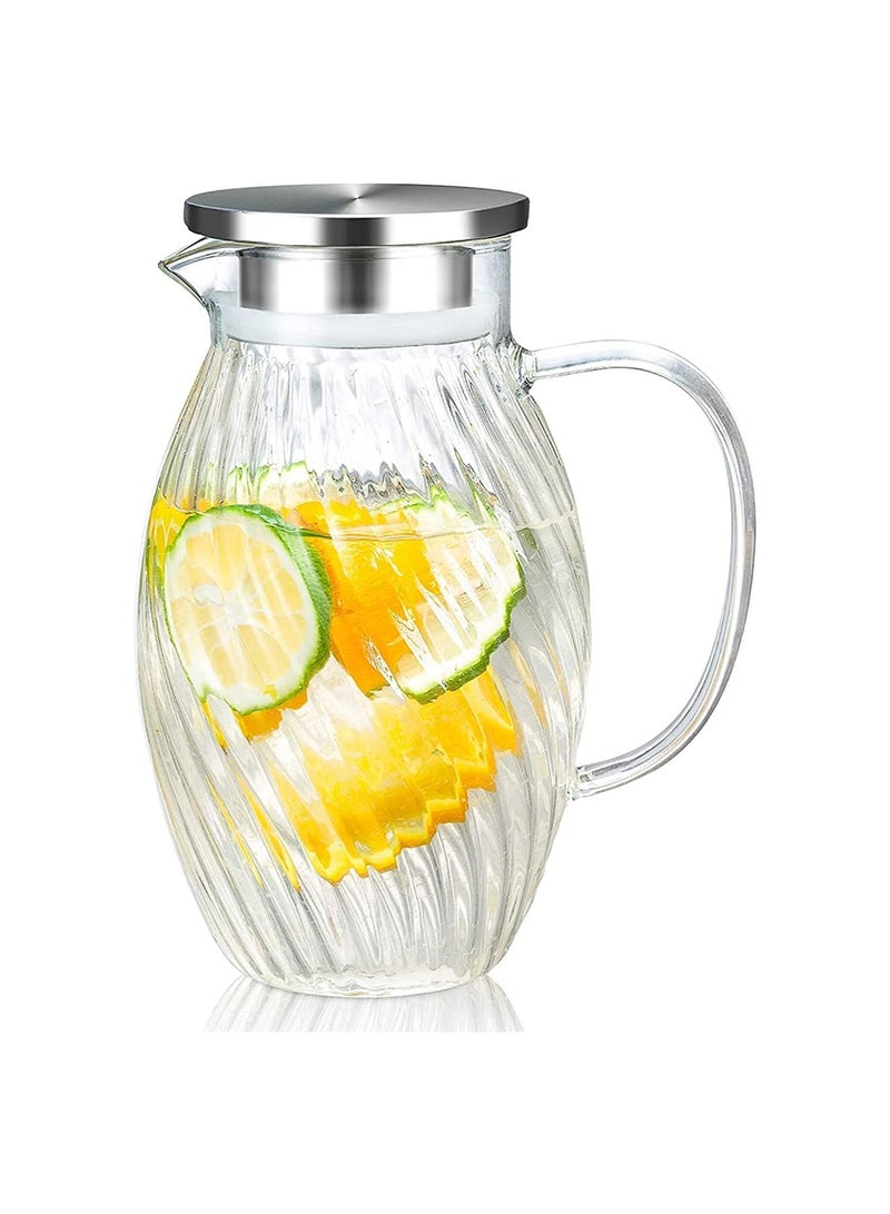 Glass Water Pitcher, 1.5 Liters Pitcher With Hummingbird Shape and Tight Stainless Steel Lid, Carafe Long Comfortble Handle, Good Beverage for Homemade Juice & Iced Tea