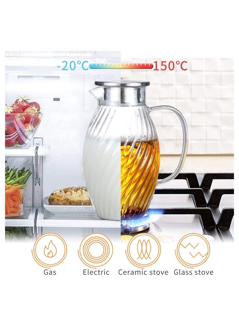 Glass Water Pitcher, 1.5 Liters Pitcher With Hummingbird Shape and Tight Stainless Steel Lid, Carafe Long Comfortble Handle, Good Beverage for Homemade Juice & Iced Tea