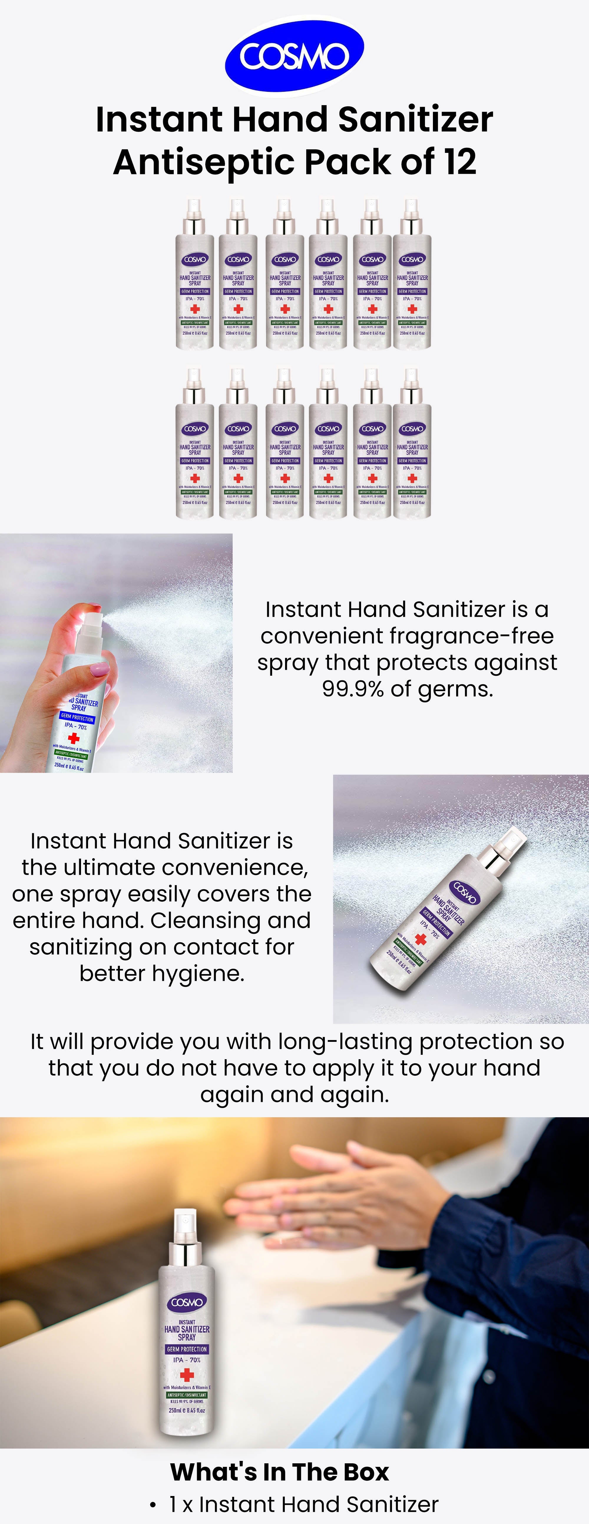 Instant Hand Sanitizer Antiseptic Pack of 12 Multicolour 250ml