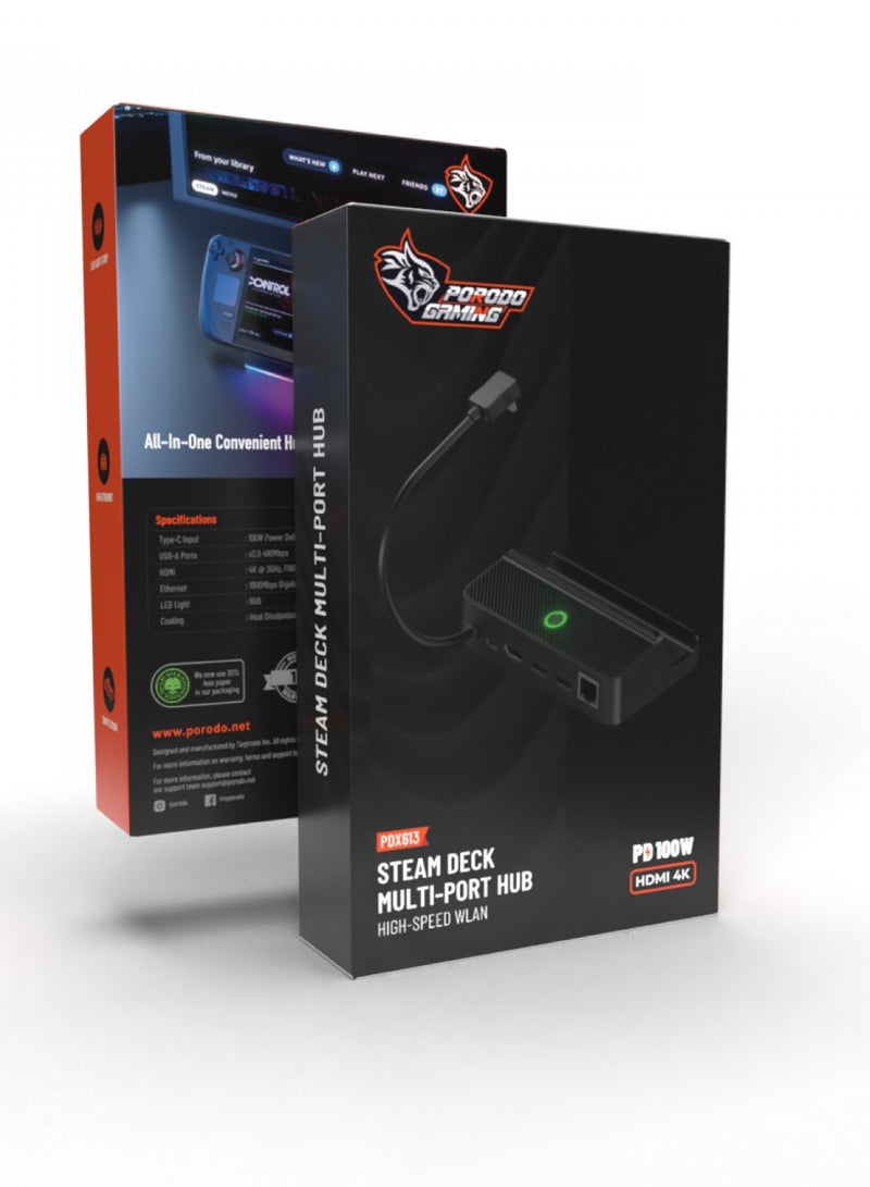 Gaming Steam Deck Hub with WLAN PD 100W - Black