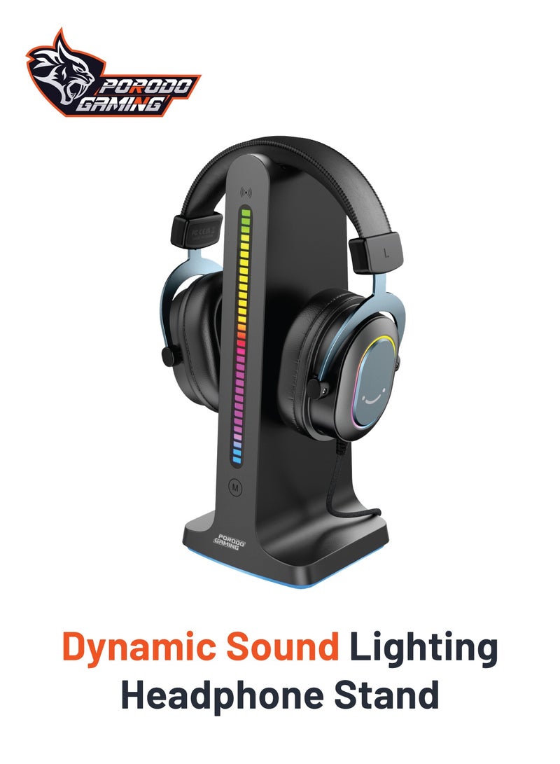 Porodo Gaming RGB Dynamic Sound Lighting Headphone Stand with Cable Storage 300mAh - Black