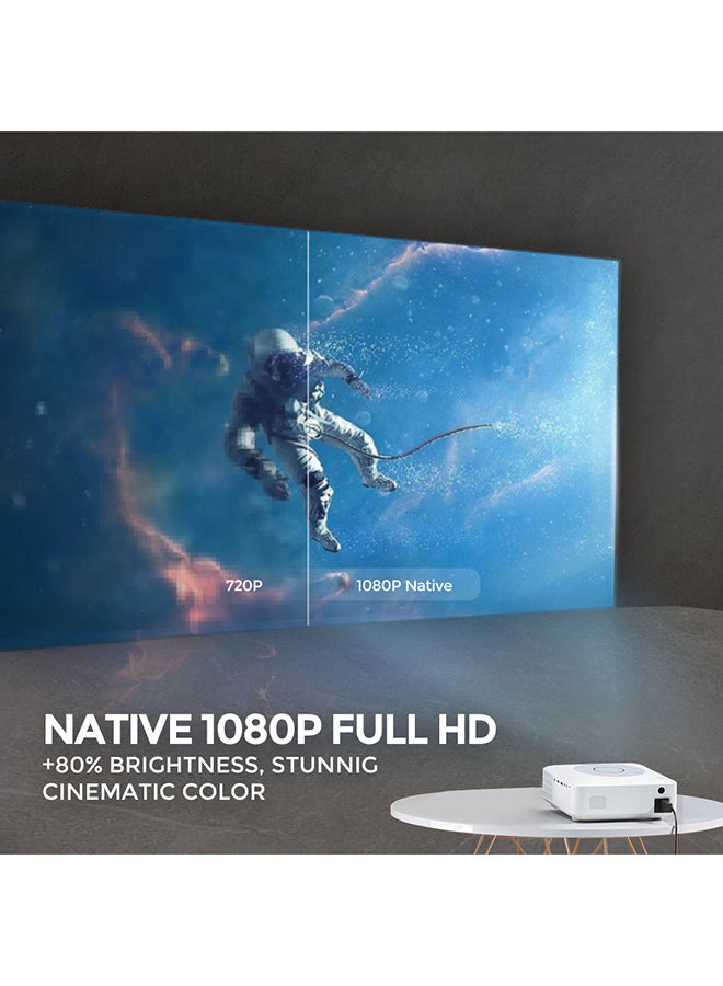 Android 9.0 Tv Led Projector 7000 Lumens/Screen Size Upto 300 Inchnative Res 1080P Full Hd Download Apps Bluetooth Wifi 4K Home Theater Gaming Video PROJ-WO-73-AN White
