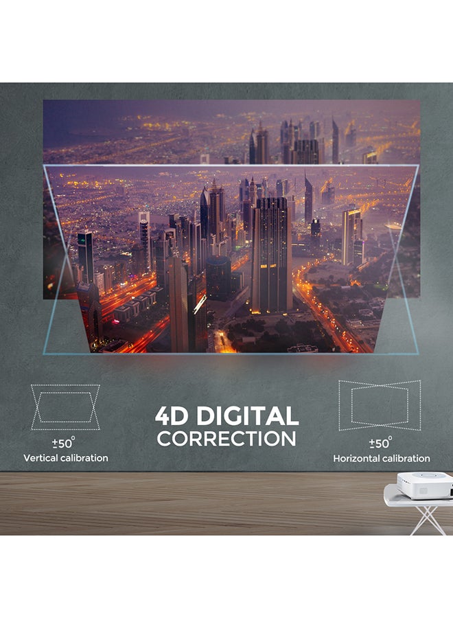Android 9.0 Tv Led Projector 7000 Lumens/Screen Size Upto 300 Inchnative Res 1080P Full Hd Download Apps Bluetooth Wifi 4K Home Theater Gaming Video PROJ-WO-73-AN White