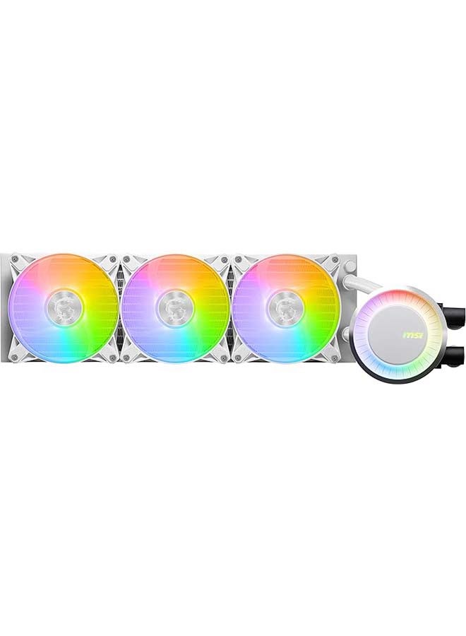 MAG Coreliquid E360 Liquid CPU Cooler, 360mm Radiator, 3x Fans Included, 75.04 CFM Fan Airflow, 3000 RPM Pump Speed, Fluid Dynamic Bearing, 306-7ZW6E27-C24 White