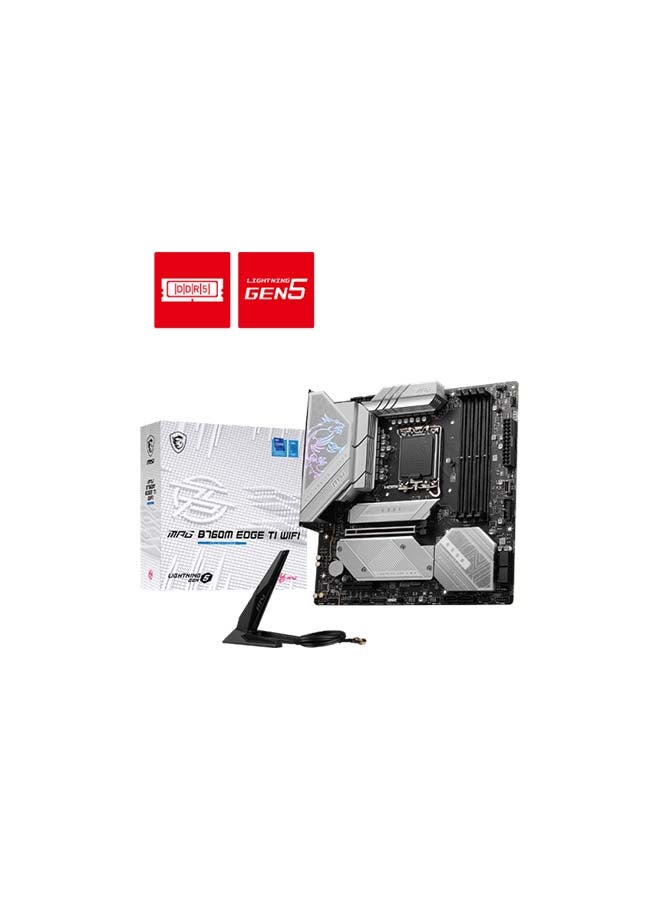 MSI MPG B760M Edge TI WiFi LGA 1700 mATX Intel Motherboard, Intel B760 Chipset, 4x DDR4 UDIMM Slot, 256GB Maximum Memory, Intel Wi-Fi 6E & BT 5.3, 3x M.2 Slots, 1x PCI-E x16 | 911-7E11-002