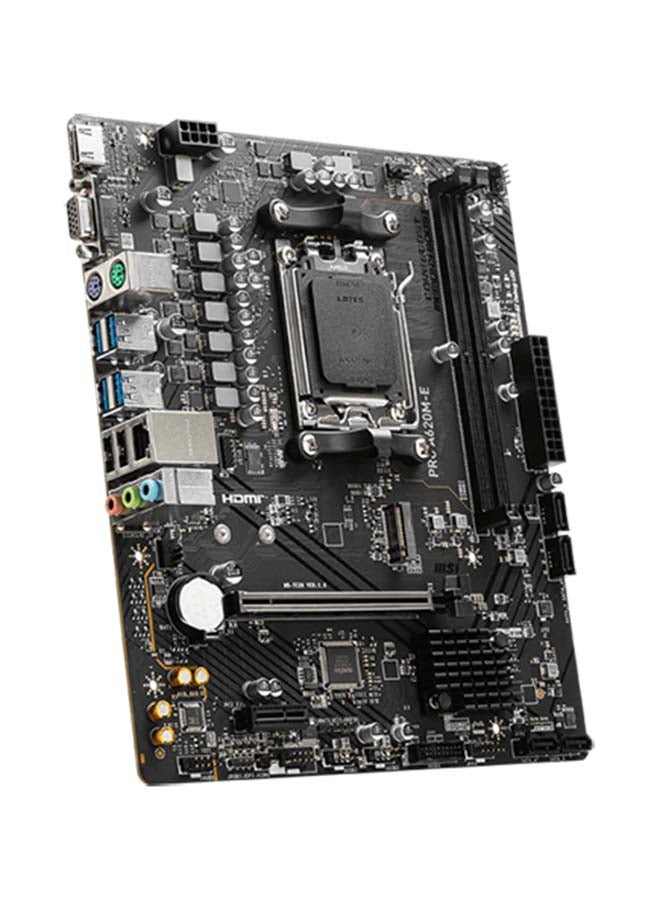 MSI PRO A620M-E AM5 mATX Motherboard, AMD A620 Chipset, 2x DDR5 / 96GB Max Memory, 1x PCI-E x16, 1x M.2, RTL8111H Gigabit LAN, 2x USB 3.2 Type-A, 1x HDMI / 1x VGA | 911-7E28-001