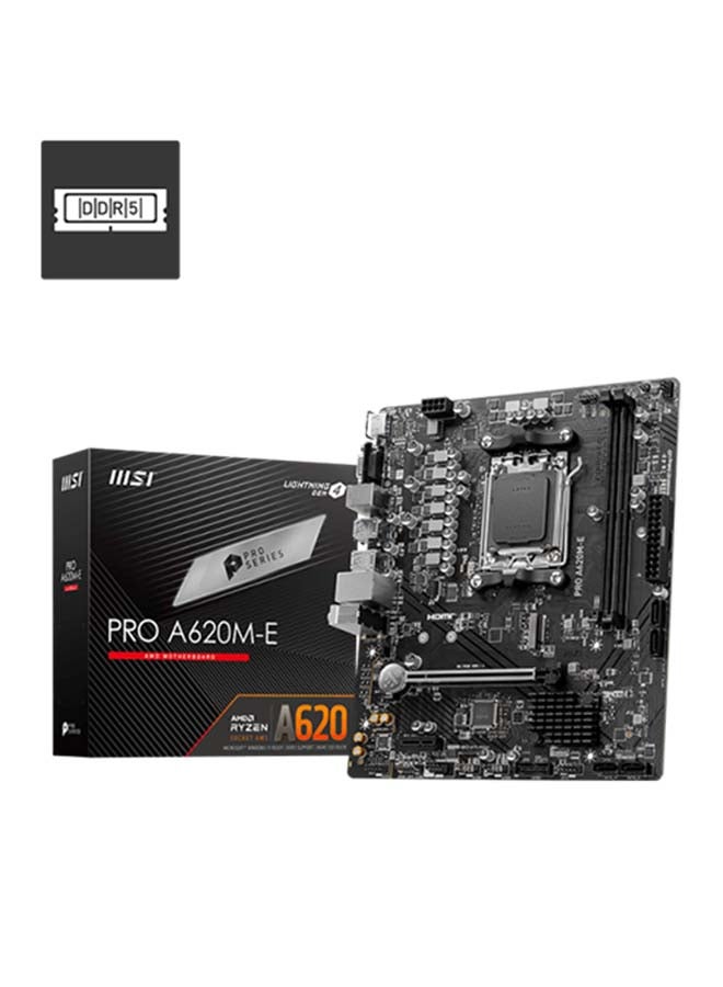 MSI PRO A620M-E AM5 mATX Motherboard, AMD A620 Chipset, 2x DDR5 / 96GB Max Memory, 1x PCI-E x16, 1x M.2, RTL8111H Gigabit LAN, 2x USB 3.2 Type-A, 1x HDMI / 1x VGA | 911-7E28-001