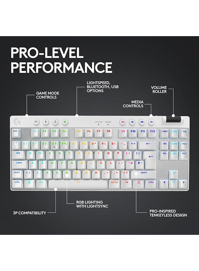 Logitech G PRO X TKL LIGHTSPEED Wireless Gaming Keyboard, Ultra-Portable Tenkeyless Design, LIGHTSYNC RGB, PBT keycaps, Tactile Switches (GX Brown), US INTL Layout - White