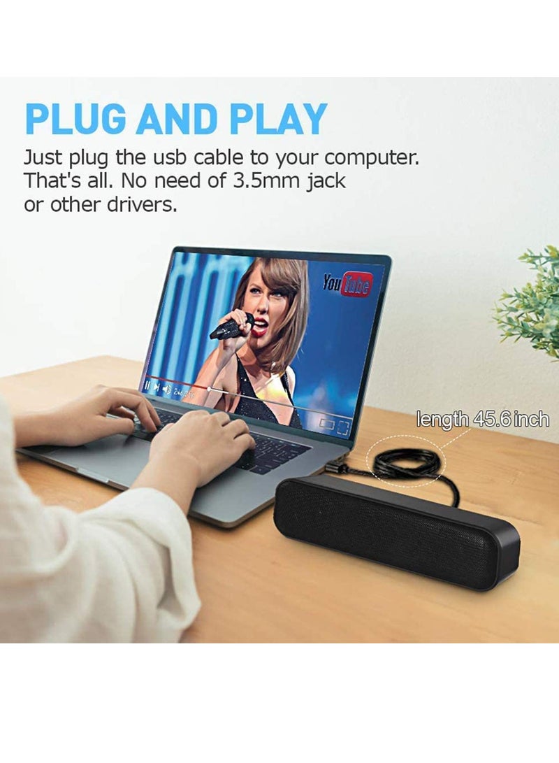Computer Speaker, USB Powered Speaker, Portable Computer Sound Bar, Bar-Plug and Play, Compatible with Various Devices System