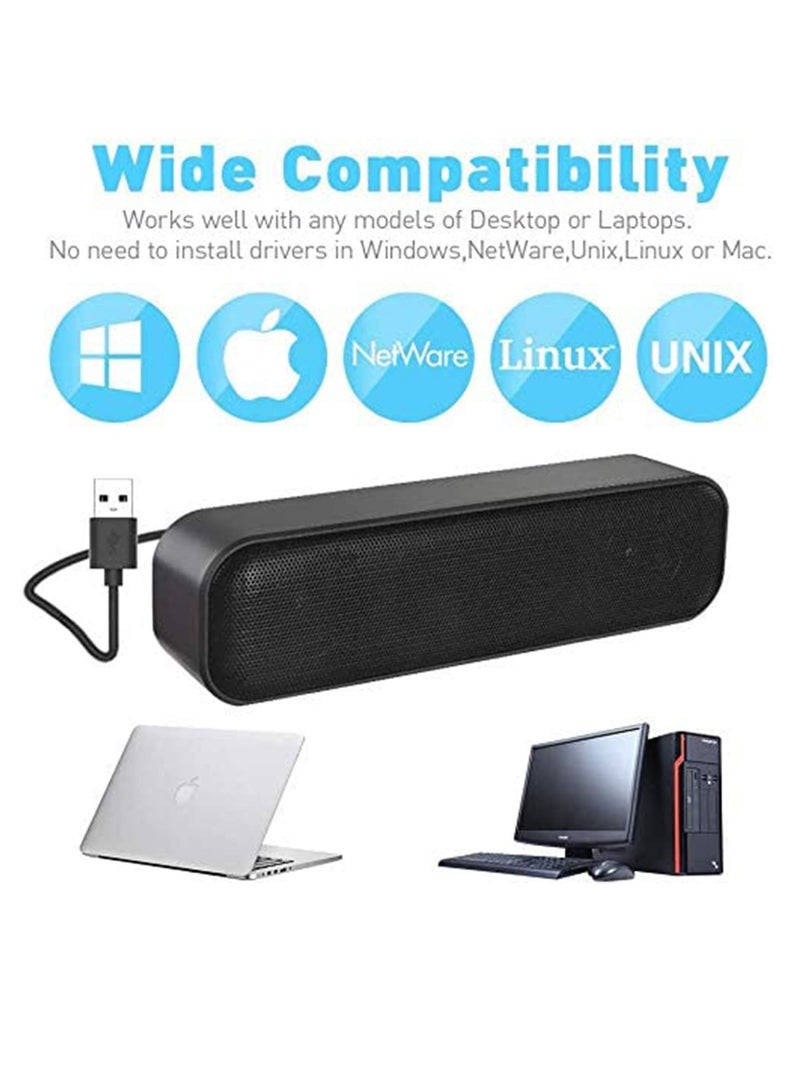 Computer Speaker, USB Powered Speaker, Portable Computer Sound Bar, Bar-Plug and Play, Compatible with Various Devices System