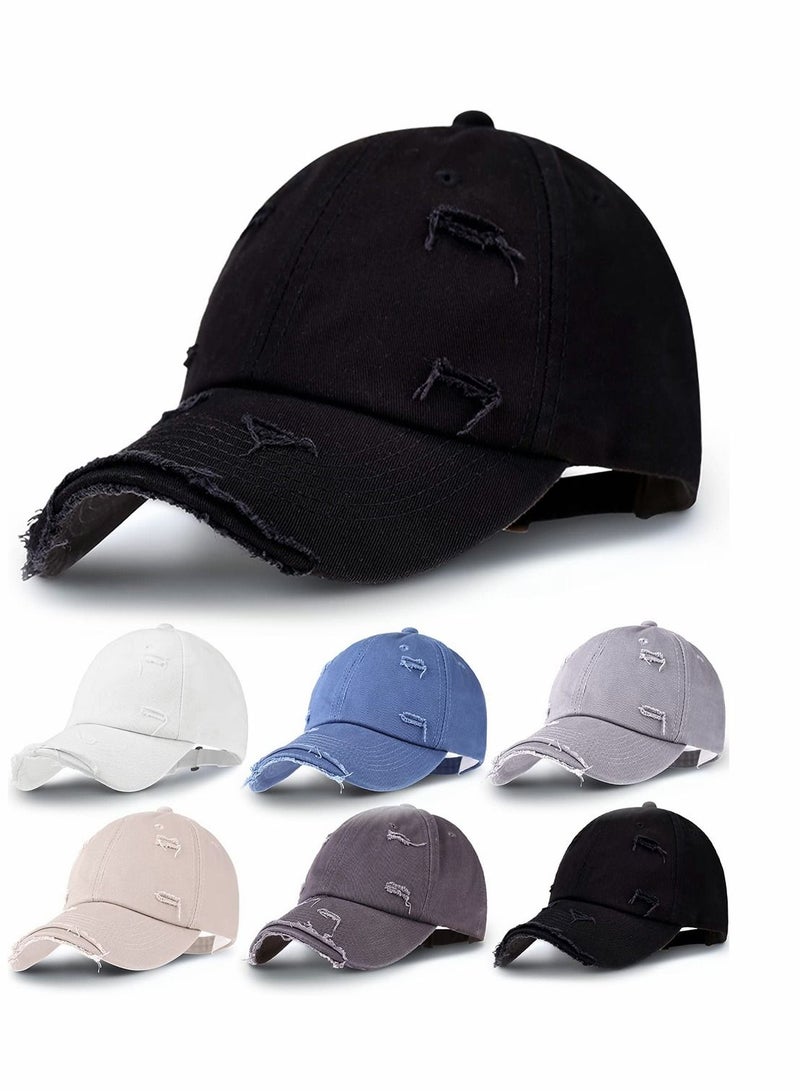 Blue Vintage Distressed Hat Washed Baseball Cap Adjustable Cotton Dad Hat for Men Women