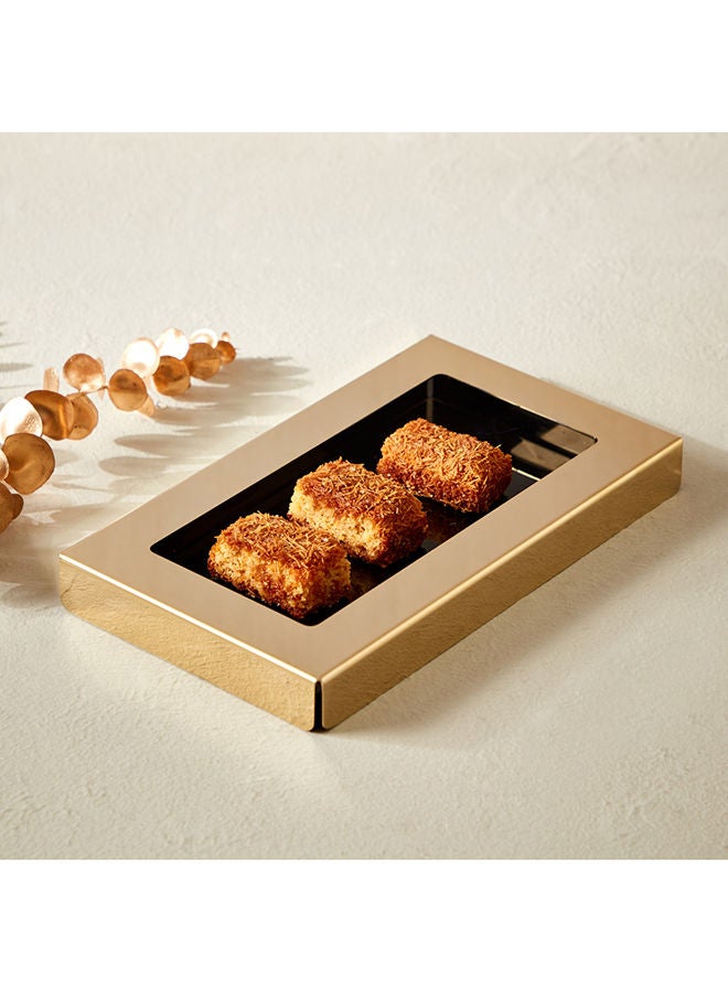 Zen Detachable Marble Tray With Golden Edge And Rib 2.5 X 30 X 16 Cm
