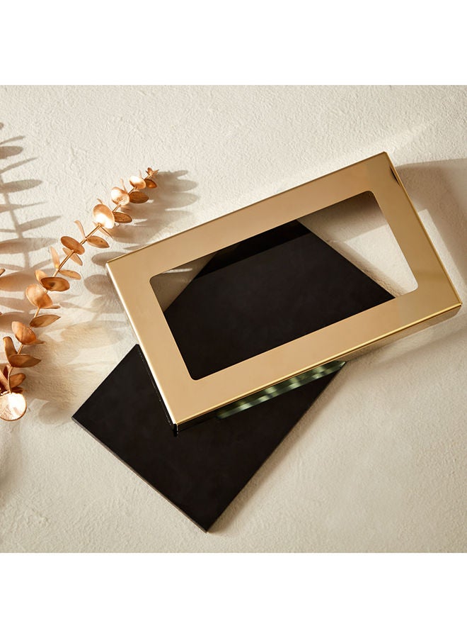 Zen Detachable Marble Tray With Golden Edge And Rib 2.5 X 30 X 16 Cm