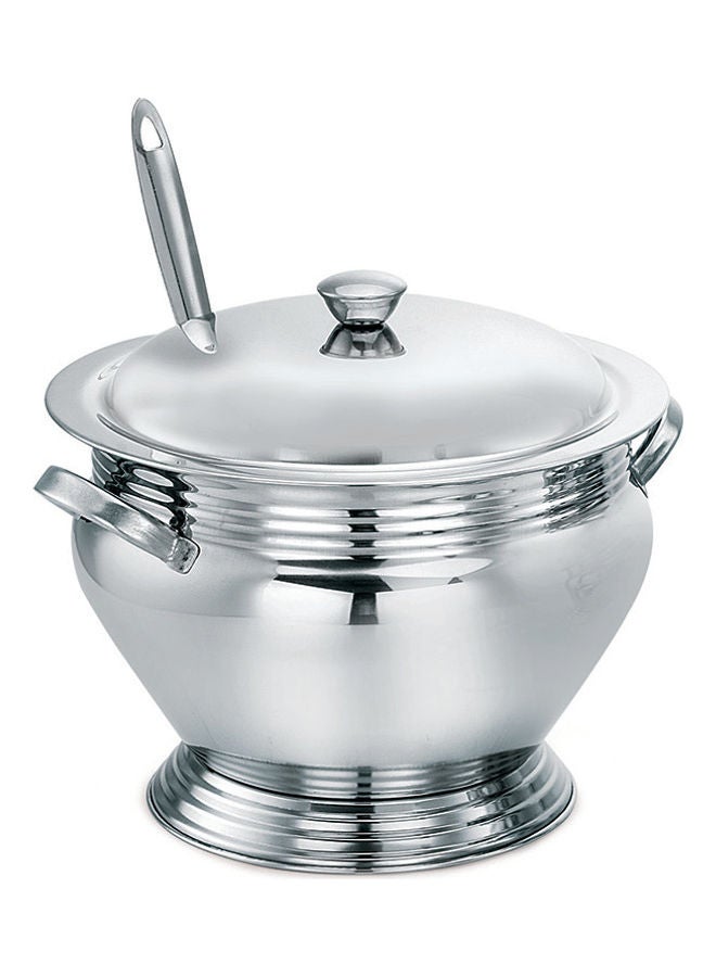 23 CM Kenzo Soup Tourien With Ladle- RF11578| Perfect for Serving Soups Stews Etc| Includes a Lid Kitchen Use Versatile And Strong Stainless Steel Construction| Silver Silver 23 CMcm